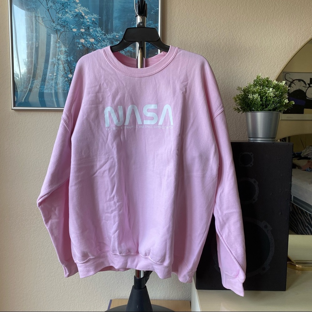 Oversized pink NASA crew neck sweater